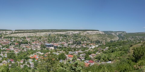 Panorama of the city of Bakhchisarai from the observation platform above the city.