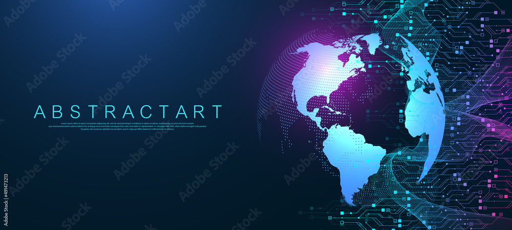 Aufkleber Modern technology circuit board texture background design. Waves flow. Quantum explosion technology. Quantum computer technologies concept. Futuristic blue circuit board background vector motherboard