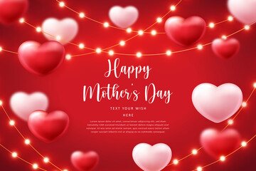 Happy mother's day 3D red pink love heart and strip light