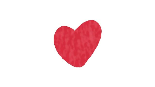 Animation of a red heart drawing. Drawing of a red watercolor heart. Video footage for Valentines Day.