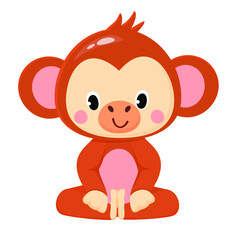 Vector illustration of cute monkey isolated in cartoon style on white background. Use for kids app, game, book, clothing print T-shirt print, baby shower.