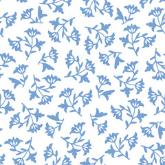 Hand drawn floral seamless pattern. Decorative blue ornamental flowers for wrapping, textile. Beautiful vector illustration background, tile. Portuguese azulejos or Indian folklore design.