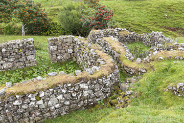 The ruins of a croft and barn in Glen Uig in the north of the Isle of Skye, Highland, Scotland UK. © Stephen