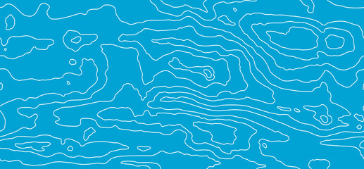 Topographic map lines, earth relief, contour background. Geographic grid, elevation map. Seamless wooden pattern. Water blue background. Vector illustration