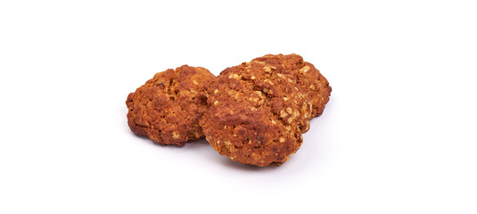 Homemade oat cookies, isolated on white background.