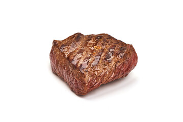 Grilled beef steak, medium rare steak, isolated on white background.