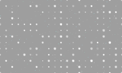 Seamless background pattern of evenly spaced white sea urchin symbols of different sizes and opacity. Vector illustration on gray background with stars