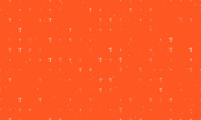 Seamless background pattern of evenly spaced white handball symbols of different sizes and opacity. Vector illustration on deep orange background with stars - obrazy, fototapety, plakaty