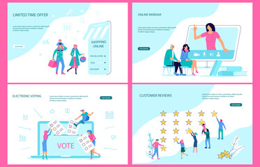 Set os Landing webpage template of electronic voting, e commerce retail and e learning