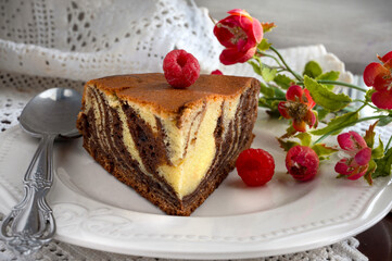 Homemade marble cake. Chocolate zebra pie. Delicious homemade marble pound cake