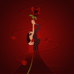 Beautiful couple dancing tango and rose flower