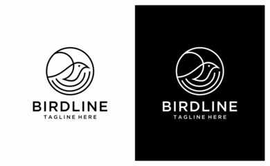 Bird logo vector icon line art outline template. on a black and white background.