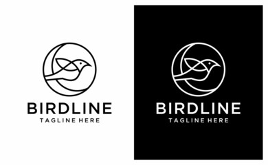 Bird logo vector icon line art outline template. on a black and white background.