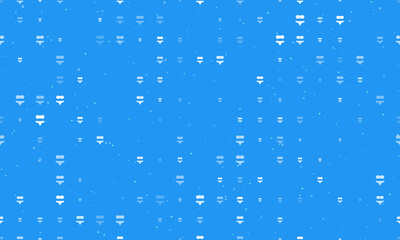 Seamless background pattern of evenly spaced white bikini symbols of different sizes and opacity. Vector illustration on blue background with stars