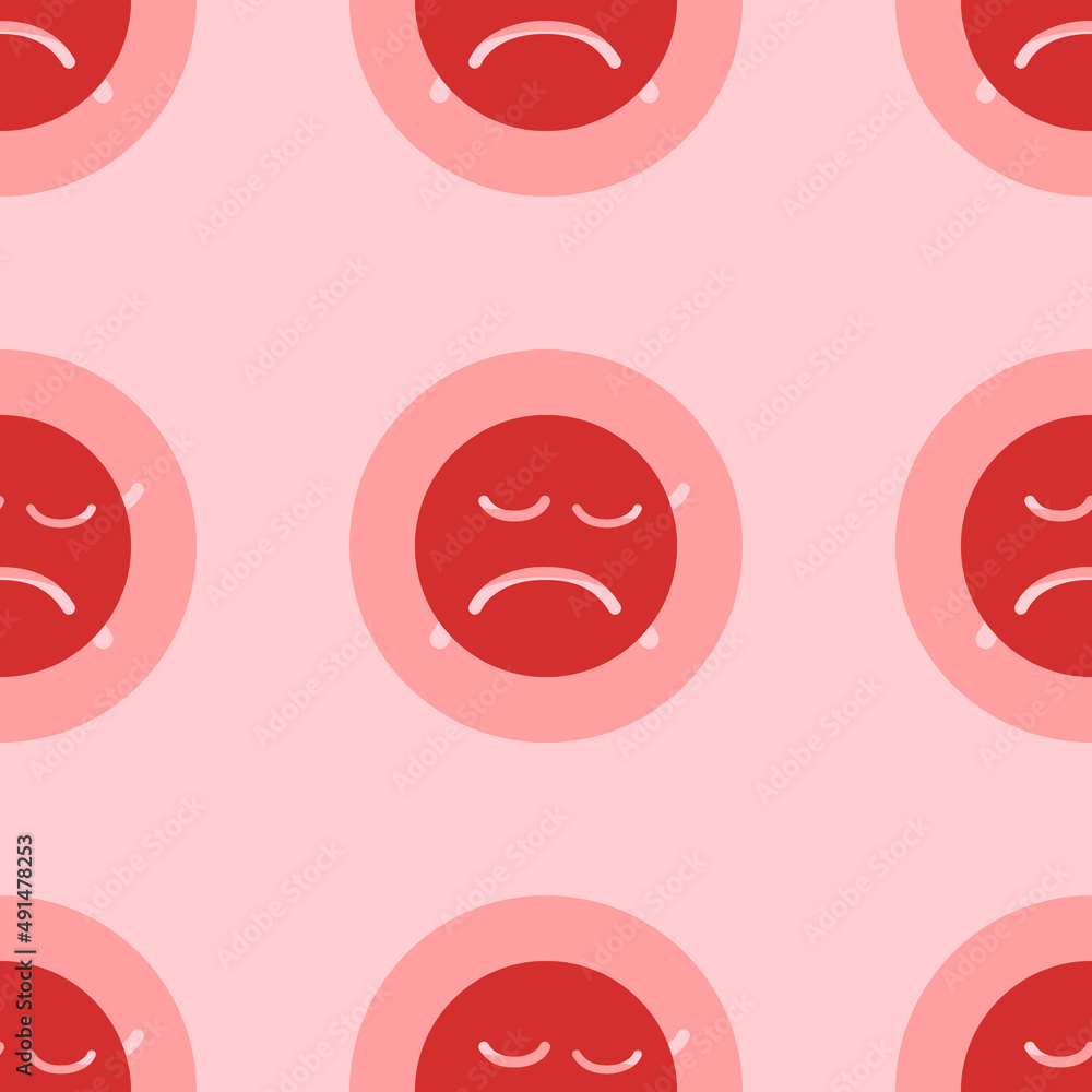 Poster seamless pattern of large isolated red depression symbols. the elements are evenly spaced. vector il