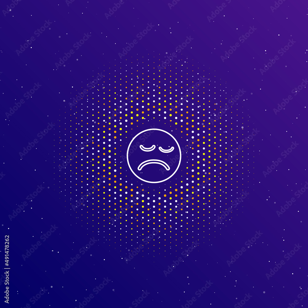 Poster a large white contour depression symbol in the center, surrounded by small dots. dots of different c