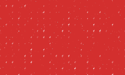 Seamless background pattern of evenly spaced white flamingos symbols of different sizes and opacity. Vector illustration on red background with stars