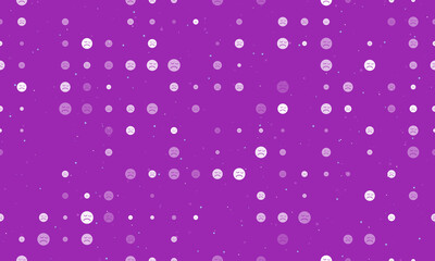 Seamless background pattern of evenly spaced white depression symbols of different sizes and opacity. Vector illustration on purple background with stars