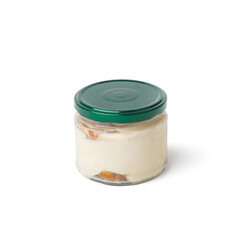 fruit cream mousse pudding in a glass jar