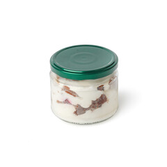 fruit cream mousse pudding in a glass jar