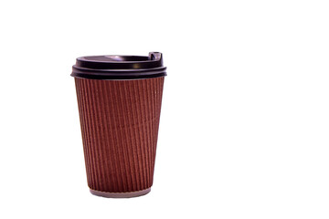 Disposable cardboard cup for takeaway coffee or tea isolated on white background