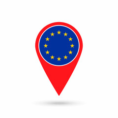 Map pointer with contry European Union. European Union flag. Vector illustration.