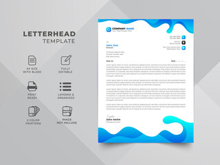 Gradient Corporate Letterhead Template. Corporate Business Letterhead. Liquid style letterhead template design.