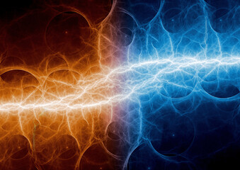 Hot orange and cold blue electrical lightning background