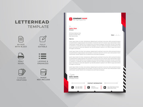 Creative Red Business Letterhead Template. Corporate Business Letterhead template. Letterhead design for your project, vector design illustration.