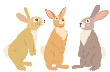 hares, rabbits design in flat style, isolated