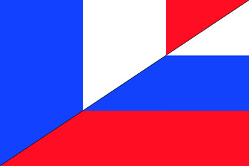 Conflict between Russia and France war concept. Russian flag and France flag background. Horizontal design. Illustration. Map.