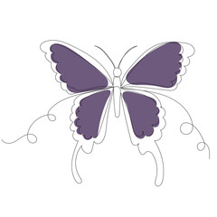 butterfly drawing in one continuous line, isolated vector