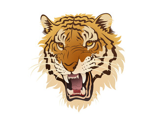 Tiger Big Roar Face Side Solid Color Illustration Tribal Tattoo Design