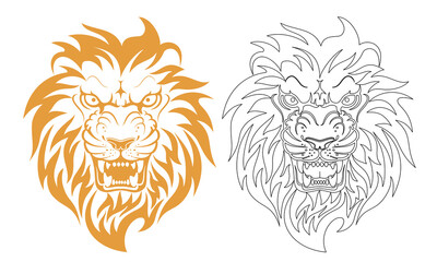 Lion face front tribal and tattoo line 사자 트라이벌 타투도안 라인