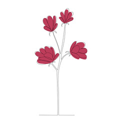 flower drawing by one continuous line, isolated