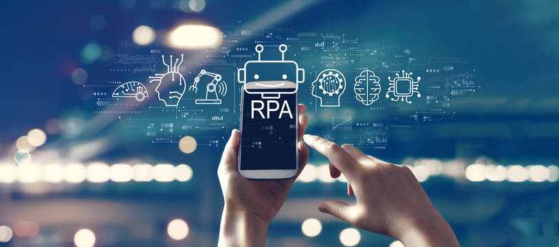 Robotic Process Automation RPA theme with person using a smartphone