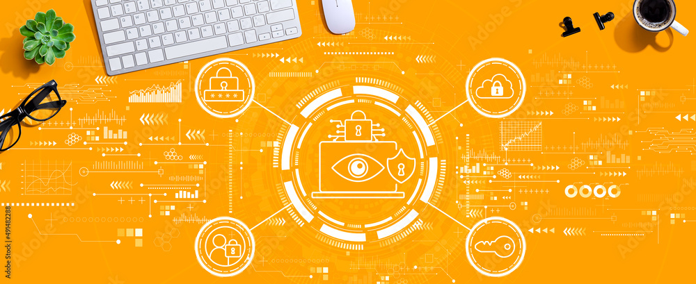 Aufkleber data privacy concept with a computer keyboard and a mouse