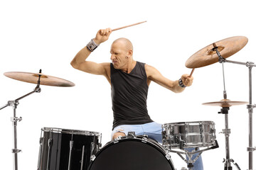 Fototapeta premium Male performer playing drums