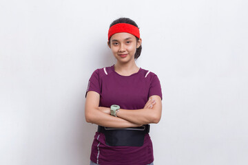 Fototapeta premium portrait of young beautiful asian sport woman on white background 