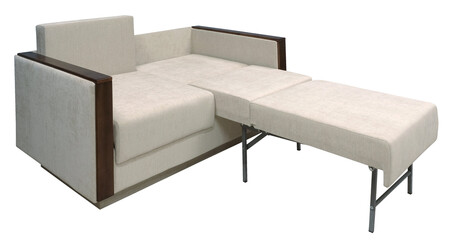 Sofa isolated on white background. Clipping path. The sofa is laid out for sleep