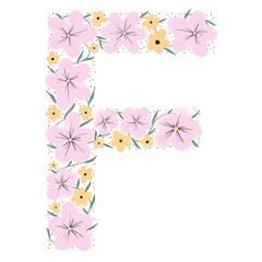 Botanical letter F. Floral lettering alphabet. Letter F isolated. For print, cover, logo, wedding card, poster