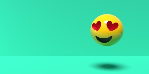 Naklejka premium Happy emoticon with red heart eyes - 3D render illustration