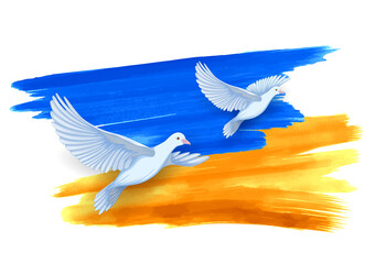 dove flying on Ukraine flag background showing Peace for Ukraine
