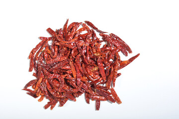 dried chile peppers on a white background. Overheat shot