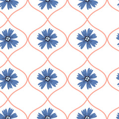 Cute retro style floral seamless pattern with 50s, 60s, 70s vibes for wallpaper, wrapping paper, textile, fabric print.