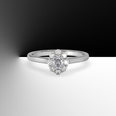 white gold halo engagement ring with oval cut center stone plain shank cathedral style 3d render