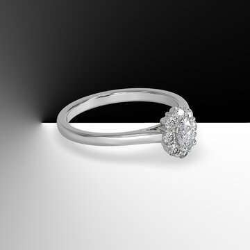 white gold halo engagement ring with oval cut center stone plain shank cathedral style 3d render