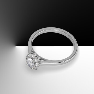 white gold halo engagement ring with oval cut center stone plain shank cathedral style 3d render