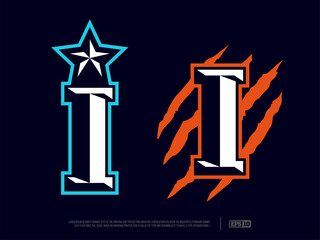 Modern professional letter-emblem for extreme games with the image of the letter I and a star