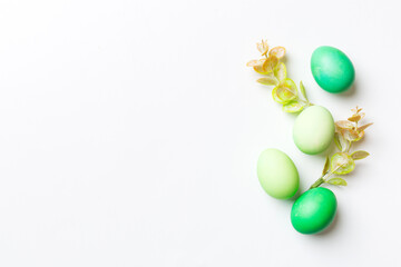 holiday preparation Multi colors Easter eggs on colored background . Pastel color Easter eggs. holiday concept with copy space